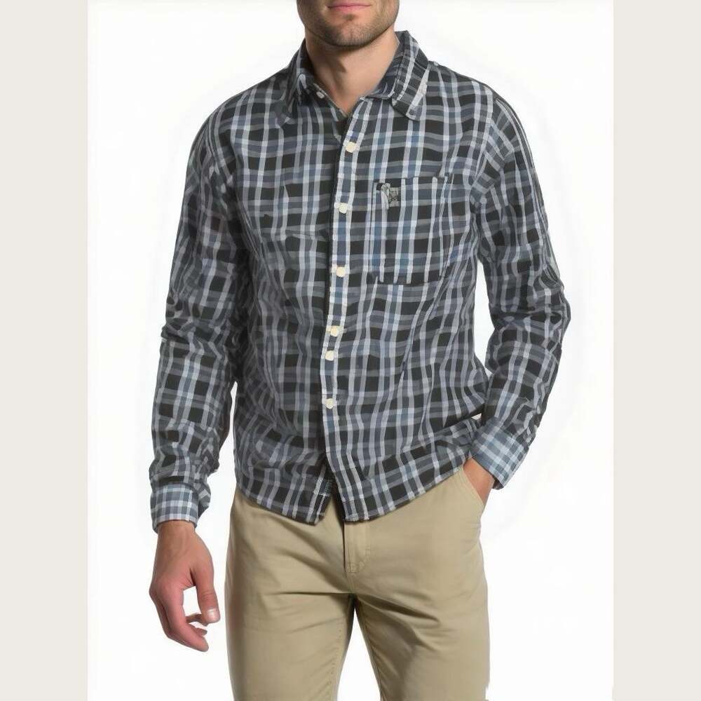 Abercrombie & Fitch Long Sleeve Blue Plaid Button Down Muscle Shirt XXL Shrunken